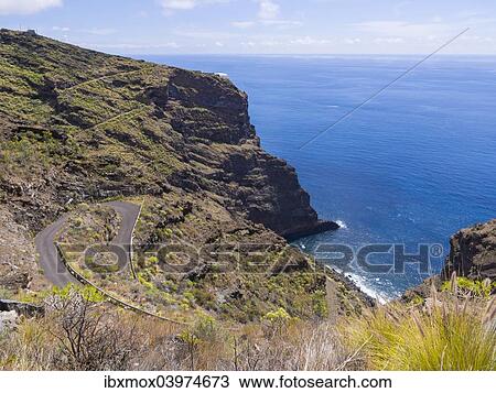 Stock Image - "Steep canyons at the Camino del Prois, road to pirate bay, Tijarafe, La Palma, Canary Islands, Spain, Europe". Fotosearch