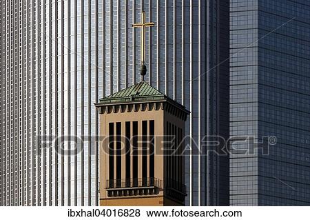 "Steeple of the Church of Matthew in front of the Pollux building in Frankfurt am Main, Hesse, Germany, Europe" View Large Photo Image Stock Photo - "Steeple of the Church of Matthew in front of the Pollux building in Frankfurt am Main, Hesse, Germany, Europe". Fotosearch