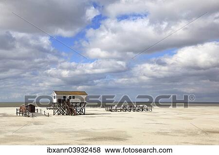 "Stilt building on the beach of Sankt Peter-Ording, Eiderstedt, North Frisia, Schleswig-Holstein, Germany, Europe" View Large Photo Image Stock Photo - "Stilt building on the beach of Sankt Peter-Ording, Eiderstedt, North Frisia, Schleswig-Holstein, Germany, Europe". Fotosearch