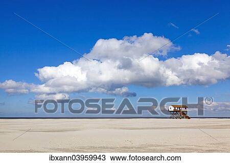 Stock Image - "Stilt building on the beach, St. Peter-Ording, Eiderstedt, North Frisia, Schleswig-Holstein, Northern Germany, Germany, Europe". Fotosearch