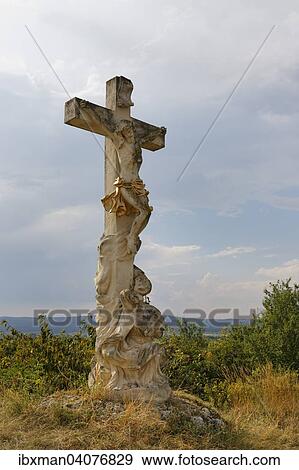 Stock Photo - "Stone cross next to the Rosalia Chapel, Oggau am Neusiedler See, Northern Burgenland, Burgenland, Austria, Europe". Fotosearch