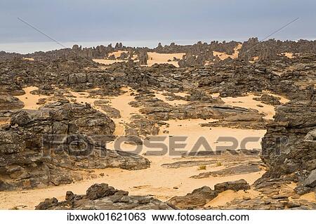Stock Image - "Stone desert, Tassili Maridet, Libyan Desert, Libya, Sahara, North Africa, Africa". Fotosearch