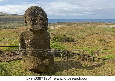 "Stone sculpture in front of the Pacific Ocean, Easter Island, Chile, South America" View Large Photo Image Stock Image - "Stone sculpture in front of the Pacific Ocean, Easter Island, Chile, South America". Fotosearch