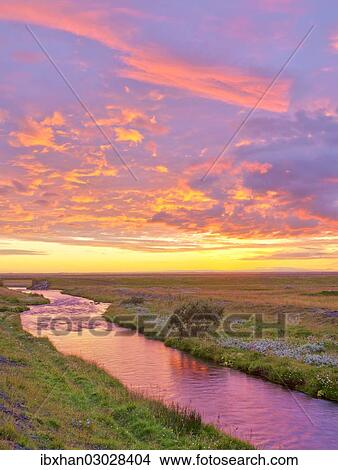 "Stream in the afterglow of the sunset, Iceland, Europe" View Large Photo Image Picture - "Stream in the afterglow of the sunset, Iceland, Europe". Fotosearch