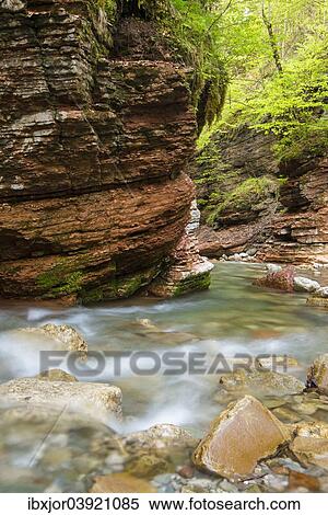 Stock Photography - "Stream of the Taugl river, gorge, Bad Vigaun, Hallein District, Salzburg, Austria, Europe". Fotosearch