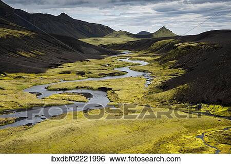 "Stream with moss-covered mountains, landscape near Maelifell, Highland, Iceland, Europe" View Large Photo Image Stock Photograph - "Stream with moss-covered mountains, landscape near Maelifell, Highland, Iceland, Europe". Fotosearch