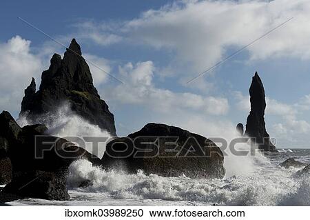 "Strong surf at the beach of Reynisfjara, pinnacles Reynisdrangar, near Vik i Myrdal, South Coast, Iceland, Europe" View Large Photo Image Stock Image - "Strong surf at the beach of Reynisfjara, pinnacles Reynisdrangar, near Vik i Myrdal, South Coast, Iceland, Europe". Fotosearch