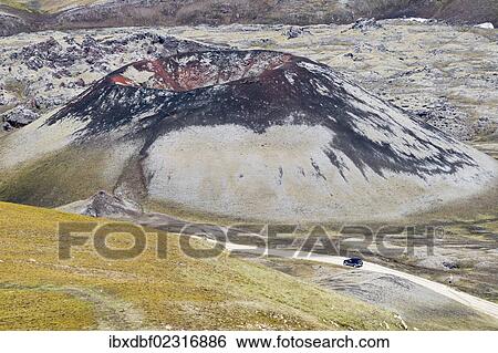 "Stutur volcanic crater, Norournamshraun lava field, Jeep travelling on a highland road, F208, Landmannalaugar, Fjallabak Nature Reserve, Highlands, Iceland, Europe" View Large Photo Image Stock Photograph - "Stutur volcanic crater, Norournamshraun lava field, Jeep travelling on a highland road, F208, Landmannalaugar, Fjallabak Nature Reserve, Highlands, Iceland, Europe". Fotosearch