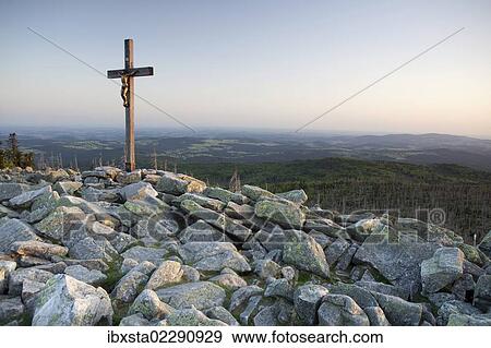 "Summit cross, evening mood on the summit of Mt Lusen, Bavarian Forest, Bavaria, Germany, Europe, PublicGround, Europe" View Large Photo Image Stock Photo - "Summit cross, evening mood on the summit of Mt Lusen, Bavarian Forest, Bavaria, Germany, Europe, PublicGround, Europe". Fotosearch