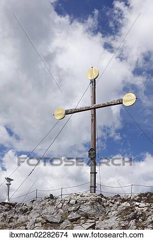 Picture - "Summit cross, Mt Rauschberg, Chiemgau Alps, Chiemgau region, Upper Bavaria, Bavaria, Germany, Europe". Fotosearch