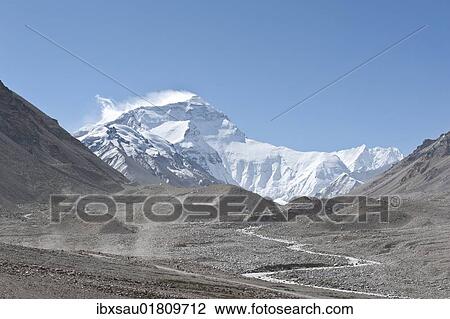 Stock Image - "Summit of Mount Everest, Base Camp north, glacier flow, terminal moraine, the Himalayas, central Tibet, U-Tsang, Tibet Autonomous Region, People's Republic of China, Asia". Fotosearch