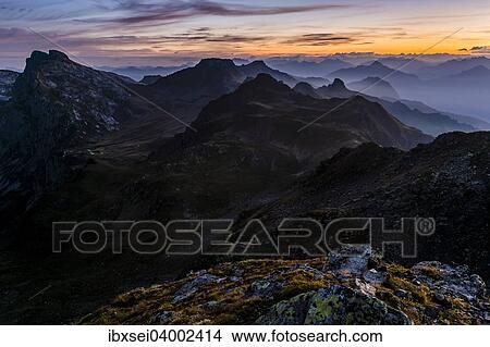 Picture - "Sunrise above the Montafon mountains, Gargellen, Montafon, Vorarlberg, Austria, Europe". Fotosearch