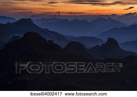 Stock Photo - "Sunrise above the Montafon mountains, Gargellen, Montafon, Vorarlberg, Austria, Europe". Fotosearch