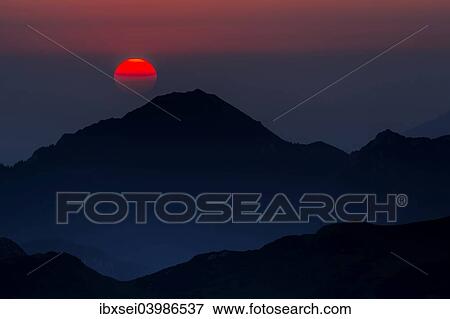 Stock Photo - "Sunrise above the peaks of the Allgau Alps, Oberstdorf, Bavaria, Germany, Europe". Fotosearch