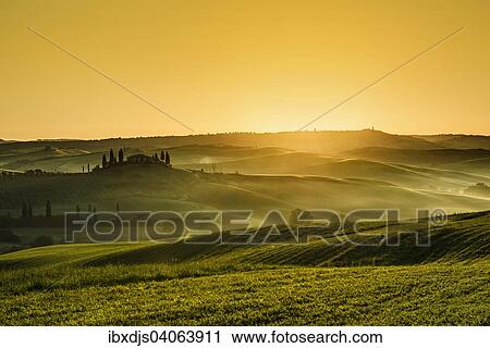 "Sunrise, landscape with farmhouse and cypress trees, near San Quirico d'Orcia, Val d'Orcia, Province of Siena, Tuscany, Italy, Europe" View Large Photo Image Stock Image - "Sunrise, landscape with farmhouse and cypress trees, near San Quirico d'Orcia, Val d'Orcia, Province of Siena, Tuscany, Italy, Europe". Fotosearch