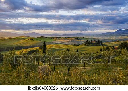 "Sunrise, landscape with farmhouse and cypress trees, near San Quirico d'Orcia, Val d'Orcia, Province of Siena, Tuscany, Italy, Europe" View Large Photo Image Stock Photography - "Sunrise, landscape with farmhouse and cypress trees, near San Quirico d'Orcia, Val d'Orcia, Province of Siena, Tuscany, Italy, Europe". Fotosearch