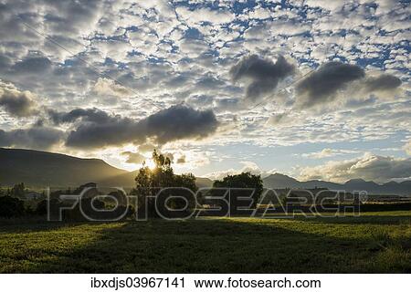 Stock Image - "Sunrise, Sainte-Jalle, Drome, Rhone-Alpes, Provence, France, Europe". Fotosearch