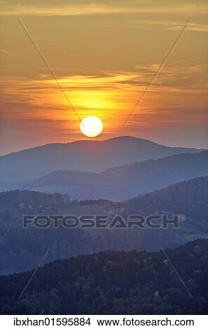 "Sunset as seen from Peilstein, Triestingtal valley, Lower Austria, Europe" View Large Photo Image Picture - "Sunset as seen from Peilstein, Triestingtal valley, Lower Austria, Europe". Fotosearch