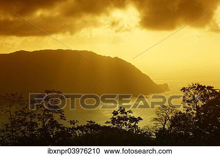 "Sunset at Flagstaff Hill lookout, Man O'War Bay, Charlotteville, Tobago, Trinidad and Tobago, North America" View Large Photo Image Stock Image - "Sunset at Flagstaff Hill lookout, Man O'War Bay, Charlotteville, Tobago, Trinidad and Tobago, North America". Fotosearch