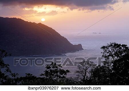 "Sunset at Flagstaff Hill lookout, Man O'War Bay, Charlotteville, Tobago, Trinidad and Tobago, North America" View Large Photo Image Stock Photo - "Sunset at Flagstaff Hill lookout, Man O'War Bay, Charlotteville, Tobago, Trinidad and Tobago, North America". Fotosearch