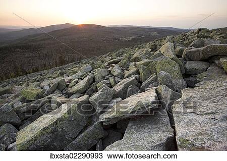 Stock Image - "Sunset at Mt Lusen, Bavarian Forest, Bavaria, Germany, Europe". Fotosearch