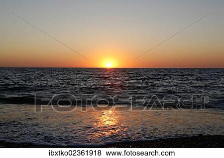 Stock Photo - "Sunset, Atlantic coast near Saint-Jean-de-Luz, Donibane Lohizune in Basque, Aquitaine region, department of Pyrenees-Atlantiques, France, Europe". Fotosearch