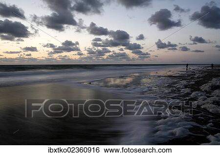 Stock Photograph - "Sunset on the Atlantic, French Atlantic coast near Saint-Jean-de-Luz, Aquitaine, Departement Pyrenees-Atlantiques, France, Europe". Fotosearch