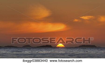 Stock Image - "Sunset on the beach of Ramberg, Flakstad Flakstadoya, Lofoten, Nordland, Norway, Europe". Fotosearch