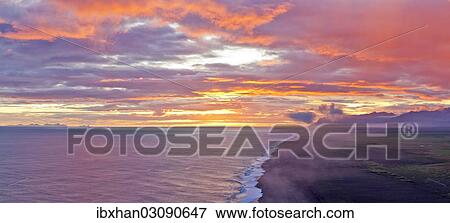 "Sunset on the south coast, Dyrholaey, Vik i Myrdal, Southern Region, Iceland, Europe" View Large Photo Image Stock Photo - "Sunset on the south coast, Dyrholaey, Vik i Myrdal, Southern Region, Iceland, Europe". Fotosearch