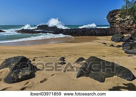 "Surf at the coast, lava rocks, Kauai, Hawaii, United States, North America" View Large Photo Image Stock Photo - "Surf at the coast, lava rocks, Kauai, Hawaii, United States, North America". Fotosearch