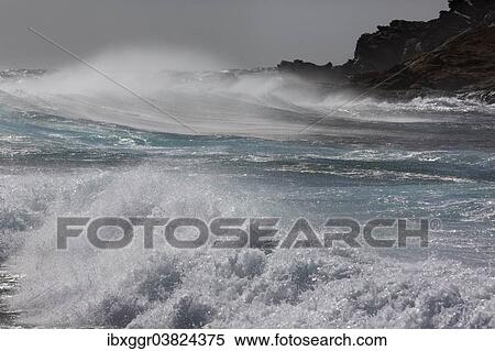Stock Photography - "Surf during a storm, Cap Corse, Haute-Corse, Corsica, France, Europe". Fotosearch