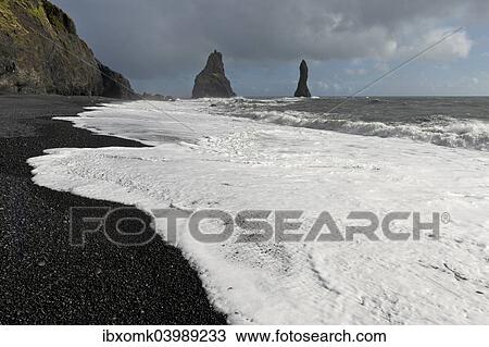 "Surf on the black lava beach of Reynisfjara, Reynisdrangar Pinnacles, near Vik i Myrdal, South Coast, Iceland, Europe" View Large Photo Image Stock Image - "Surf on the black lava beach of Reynisfjara, Reynisdrangar Pinnacles, near Vik i Myrdal, South Coast, Iceland, Europe". Fotosearch