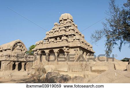 Stock Photo - "Temple, Pancha Rathas, Mahabalipuram, Tamil Nadu, Kanchipuram, India, Asia". Fotosearch