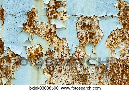 Stock Image - "Texture, metal with flaking paint, rust". Fotosearch