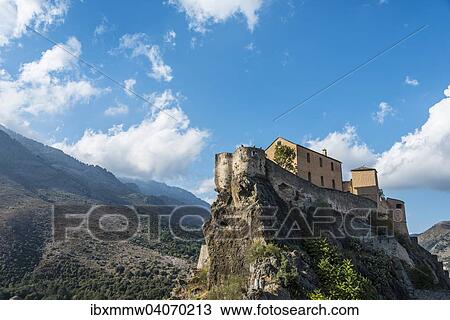 Stock Image - "The Citadel with the Eagle's Nest bastion, Corte, Corsica, France, Europe". Fotosearch