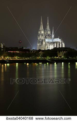 "The Cologne Cathedral illuminated at night with Rhine, Deutz, Cologne, North Rhine-Westphalia, Germany, Europe" View Large Photo Image Stock Photo - "The Cologne Cathedral illuminated at night with Rhine, Deutz, Cologne, North Rhine-Westphalia, Germany, Europe". Fotosearch