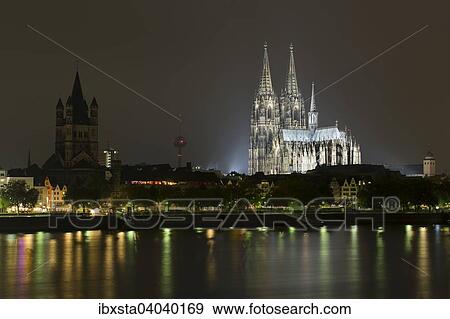 "The Cologne Cathedral illuminated at night with Rhine, Deutz, Cologne, North Rhine-Westphalia, Germany, Europe" View Large Photo Image Stock Photo - "The Cologne Cathedral illuminated at night with Rhine, Deutz, Cologne, North Rhine-Westphalia, Germany, Europe". Fotosearch