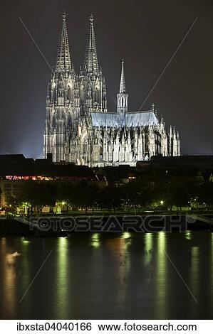 "The Cologne Cathedral illuminated at night with Rhine, Deutz, Cologne, North Rhine-Westphalia, Germany, Europe" View Large Photo Image Stock Photograph - "The Cologne Cathedral illuminated at night with Rhine, Deutz, Cologne, North Rhine-Westphalia, Germany, Europe". Fotosearch