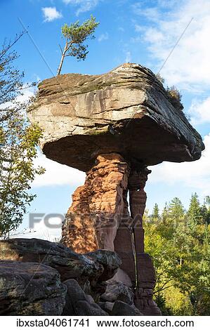 Stock Image - "The Devil's Table in autumn, Palatinate Forest, in Hinterweidenthal, Rhineland-Palatinate, Germany, Europe". Fotosearch