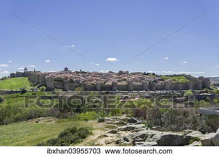 Stock Image - "The fortification wall enclosing the town, Avila, Castile and Leon, Spain, Europe". Fotosearch