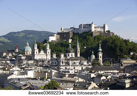 Picture - "The historic district and Hohensalzburg Castle, Salzburg, Austria, Europe". Fotosearch