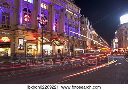 Stock Image - "The London Pavilion and traffic at night, Piccadilly Circus, London, England, United Kingdom, Europe". Fotosearch