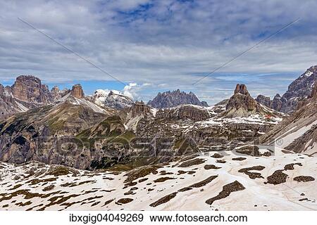 "The mountains around the Valle di Rimbon and Rifugio Locatelli alle Tre Cime or Drei Zinnen Hutte, view from mountain pass Paternsattel or Forcella di Lavaredo, Sexten Dolomites, Sesto Dolomites, South Tyrol, Italy, Europe" View Large Photo Image Stock Photo - "The mountains around the Valle di Rimbon and Rifugio Locatelli alle Tre Cime or Drei Zinnen Hutte, view from mountain pass Paternsattel or Forcella di Lavaredo, Sexten Dolomites, Sesto Dolomites, South Tyrol, Italy, Europe". Fotosearch