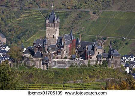 Stock Photo - "The Reichsburg Cochem castle in Cochem on the Moselle, Rhineland-Palatinate, Germany, Europe". Fotosearch