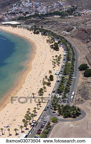 "The sandy beach of Playa de las Teresitas with palm trees, bird's eye view, San Andres, La Montanita, Tenerife, Canary Islands, Spain, Europe" View Large Photo Image Picture - "The sandy beach of Playa de las Teresitas with palm trees, bird's eye view, San Andres, La Montanita, Tenerife, Canary Islands, Spain, Europe". Fotosearch