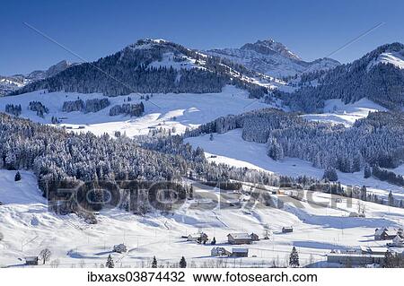 Stock Image - "The summit of Mt Santis from Urnasch, Canton of Appenzell Ausserrhoden, Switzerland, Europe". Fotosearch
