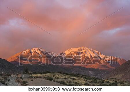 "The Taapaca volcano at sunset, Putre, Arica and Parinacota Region, Chile, South America" View Large Photo Image Stock Image - "The Taapaca volcano at sunset, Putre, Arica and Parinacota Region, Chile, South America". Fotosearch