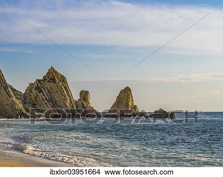 Picture - "The Two Sisters or Le due sorelle reef, the most famous reef in the Conero National Park, Marche, Italy, Europe". Fotosearch