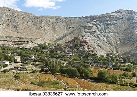 "The village of Geling with the Tashi Choling Gompa, monastery, fields and trees at the front, Gieling, Upper Mustang, Lo, Nepal, Asia" View Large Photo Image Stock Photo - "The village of Geling with the Tashi Choling Gompa, monastery, fields and trees at the front, Gieling, Upper Mustang, Lo, Nepal, Asia". Fotosearch