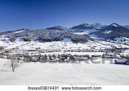 Stock Image - "The village of Urnasch with Mt Alpstein, Urnasch, Canton of Appenzell Ausserrhoden, Switzerland, Europe". Fotosearch